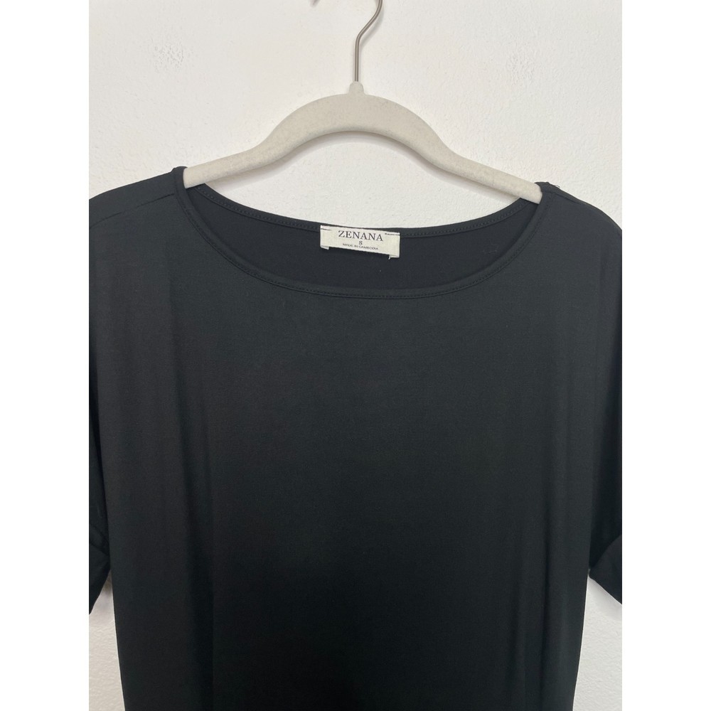 Zenana Smooth Talker Tie-Waist Dress Black Short Sleeve Pockets Stretchy - Picture 8 of 16